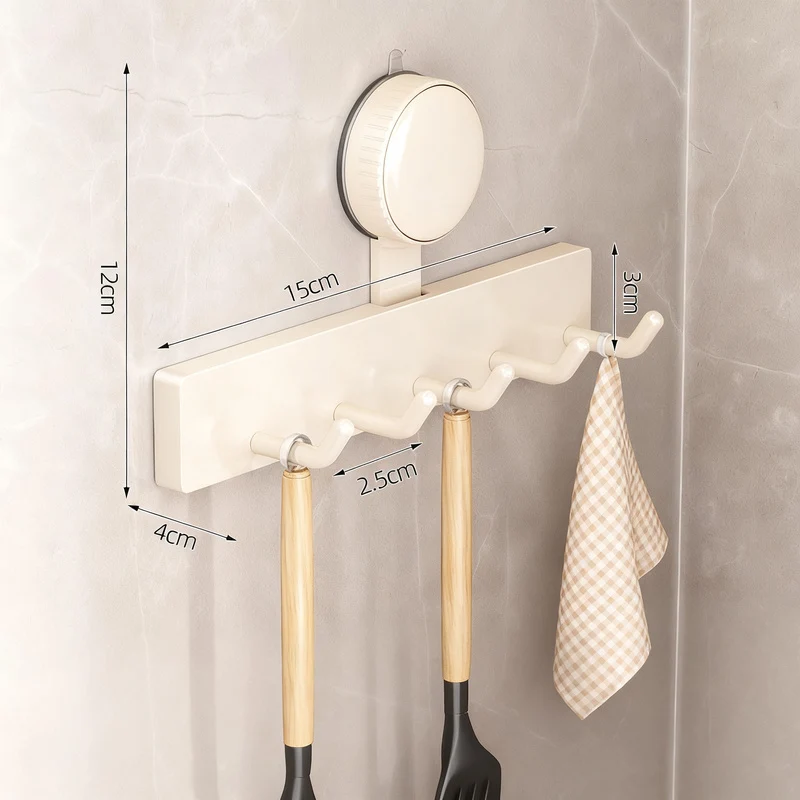 Suction cup kitchen hook with 3 or 5 hooks