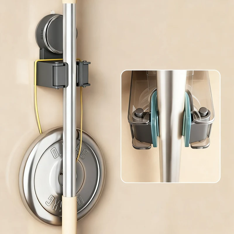 Suction cup holder for brooms and cloths, ABS