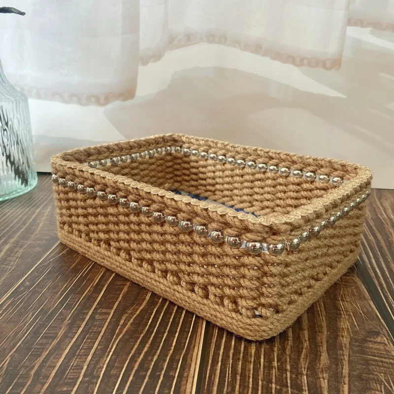 Handgemachter Tisch-Aufbewahrungskorb im Vintage-Stil mit Blumenmuster