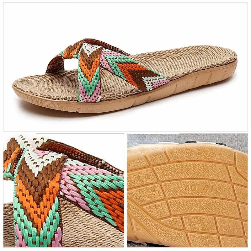 Boho Cross Anti-Rutsch-Hausschuhe aus Flachs
