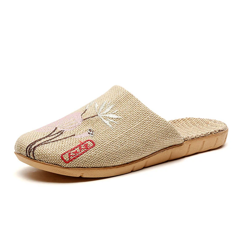 Retro bestickte Lotus Flachs Hausschuhe