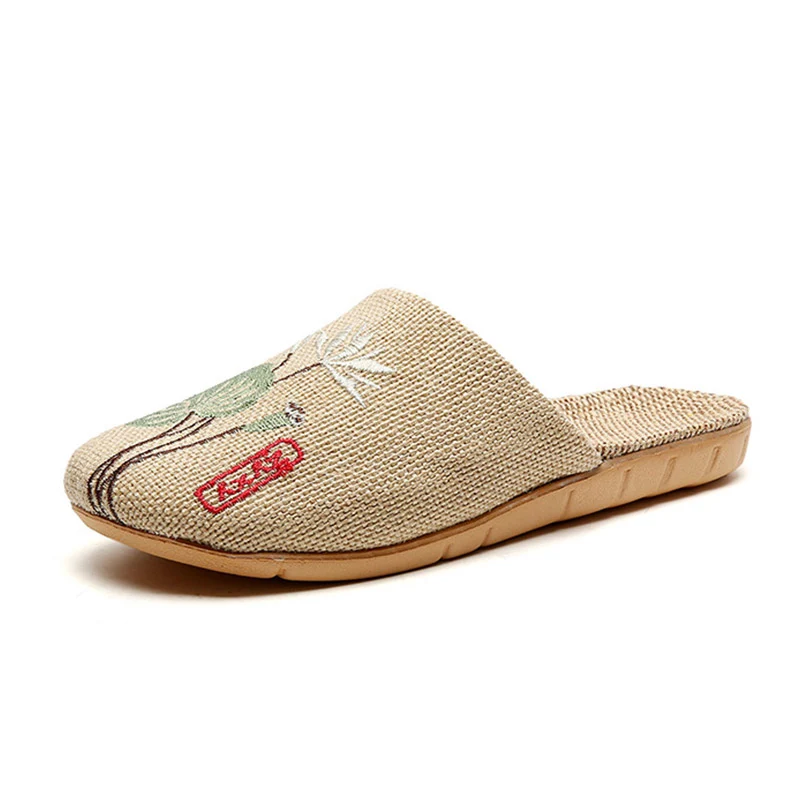Retro bestickte Lotus Flachs Hausschuhe
