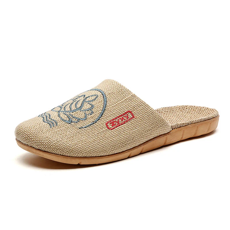 Retro bestickte Lotus Flachs Hausschuhe