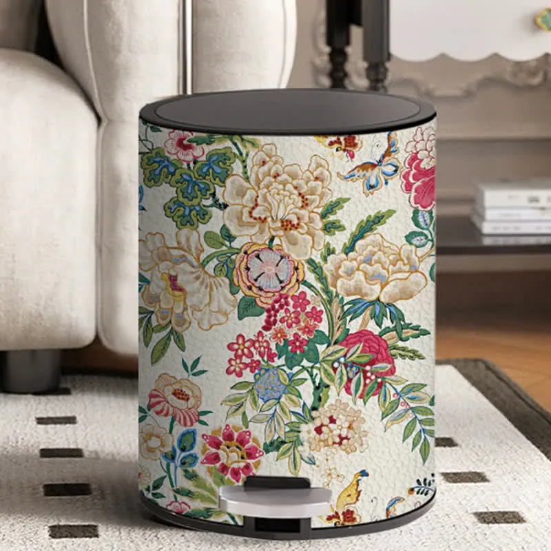 Robuster doppellagiger Mülleimer mit Blumenmuster im Vintage-Stil