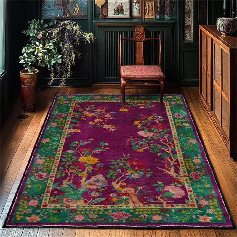 Rutschfester, waschbarer dekorativer Vintage-Teppich mit Blumenmuster