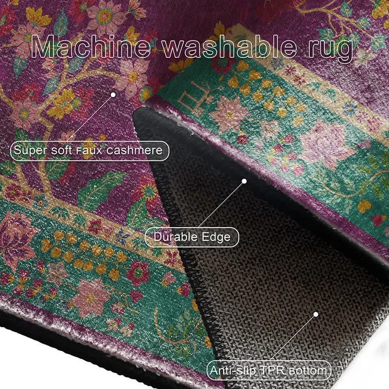 Rutschfester, waschbarer dekorativer Vintage-Teppich mit Blumenmuster