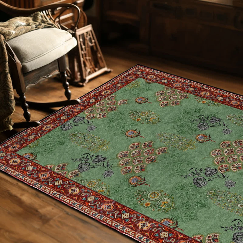 Waschbarer Anti-Rutsch-Teppich mit Vintage-Blumenmuster