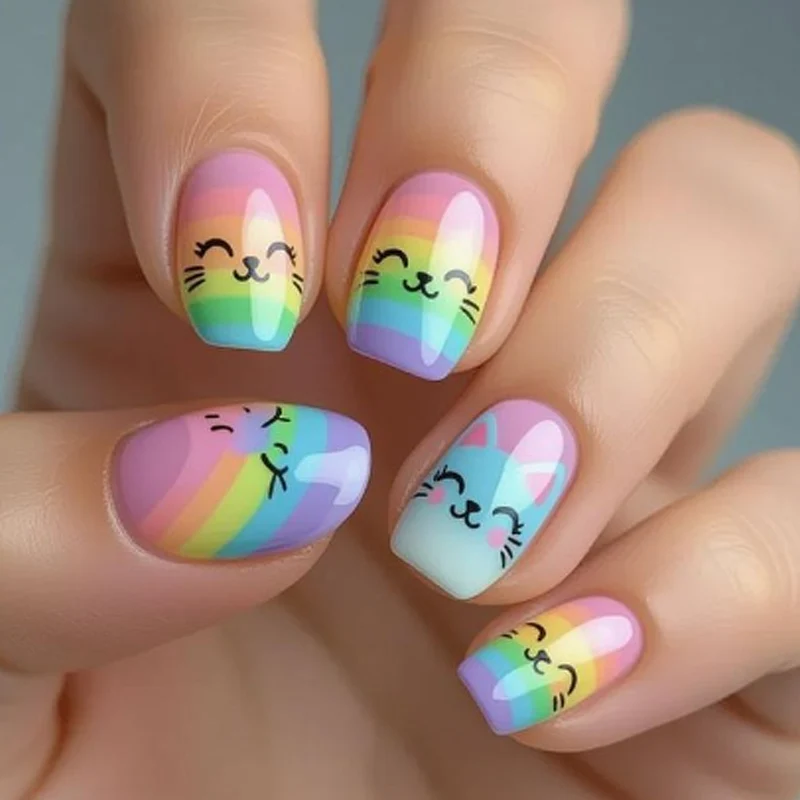 Playful Cat-Themed Nail Art Set Stornfield