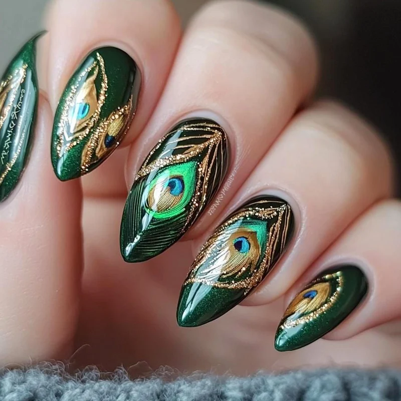 Peacock-Inspired Nail Art Extensions Stornfield