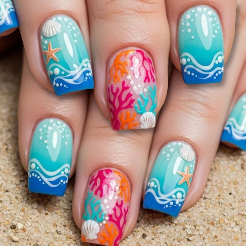 Oceanic Coral Nail Art Design Stornfield