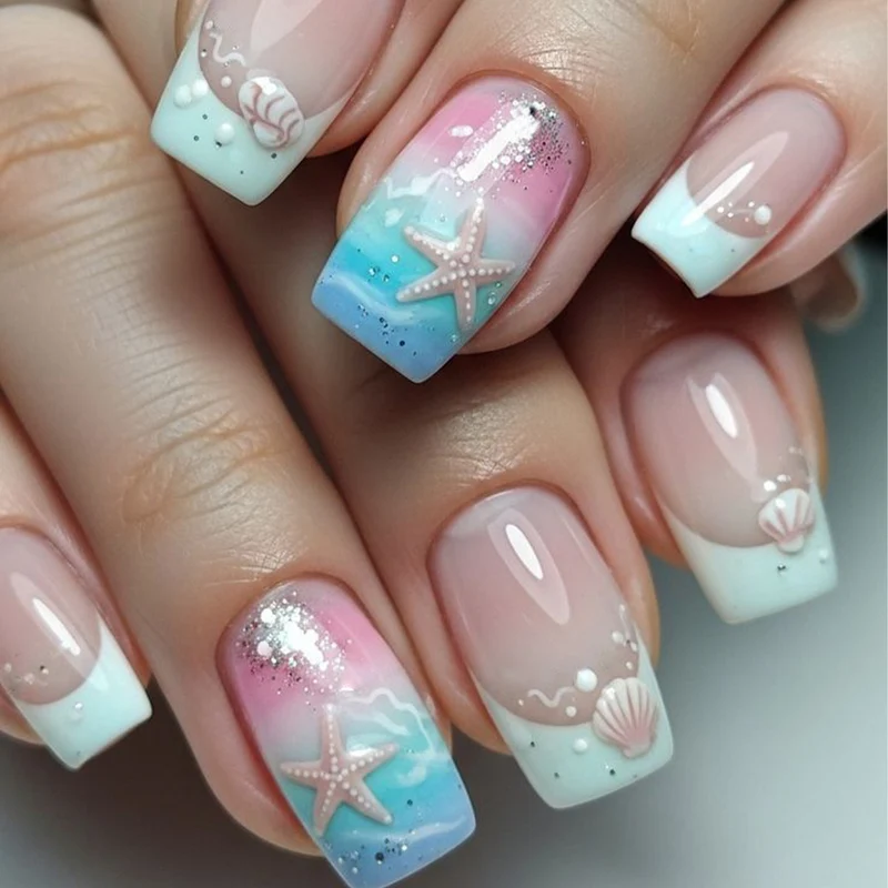 Ocean-Inspired Gel Nail Art Extensions Stornfield