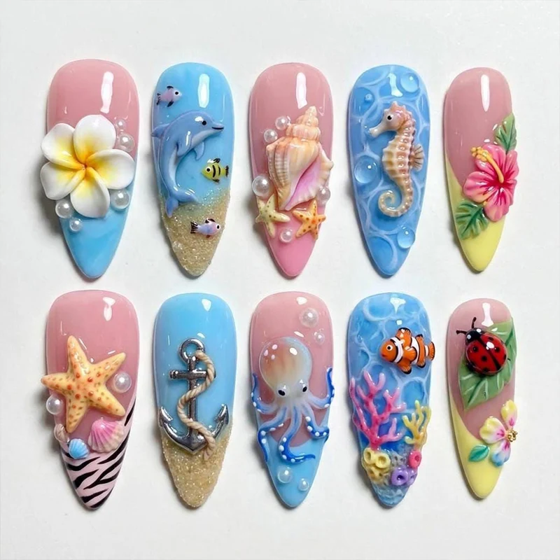 Ocean-Inspired 3D Nail Art Set Stornfield