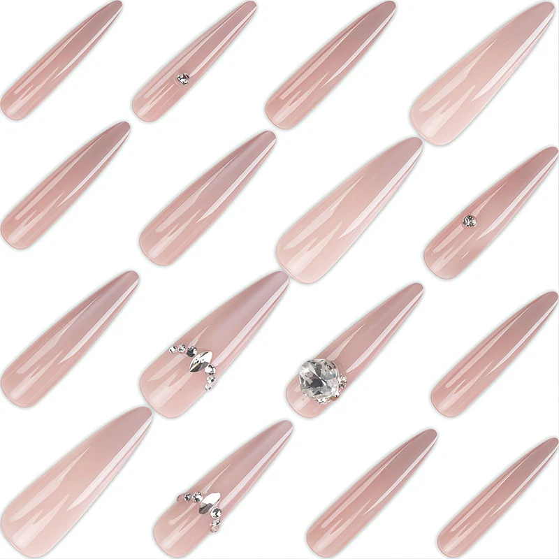 Glamouröse mit Strass verzierte Stiletto Press-On Nägel Karnz
