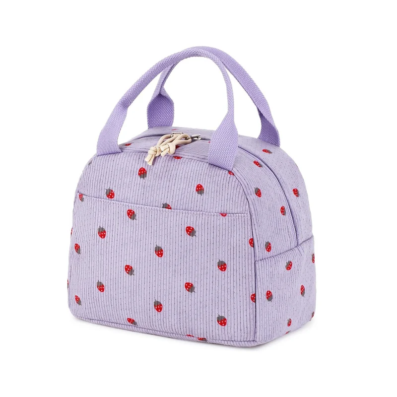 Insulated Lunch Bag with Cute Strawberry Print