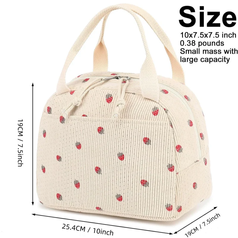 Charming Strawberry Print Insulated Lunch Bag