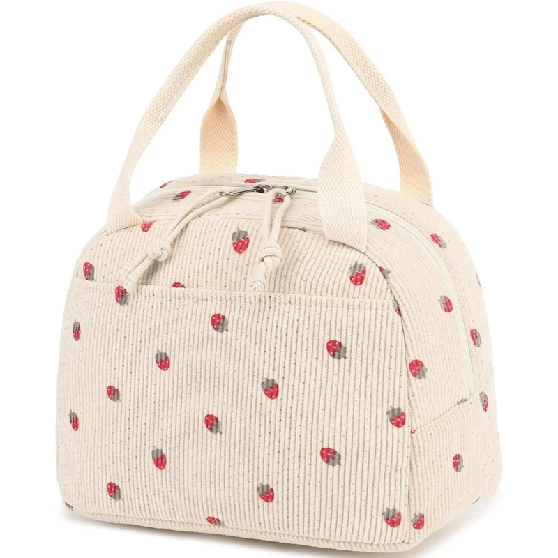 Charming Strawberry Print Insulated Lunch Bag