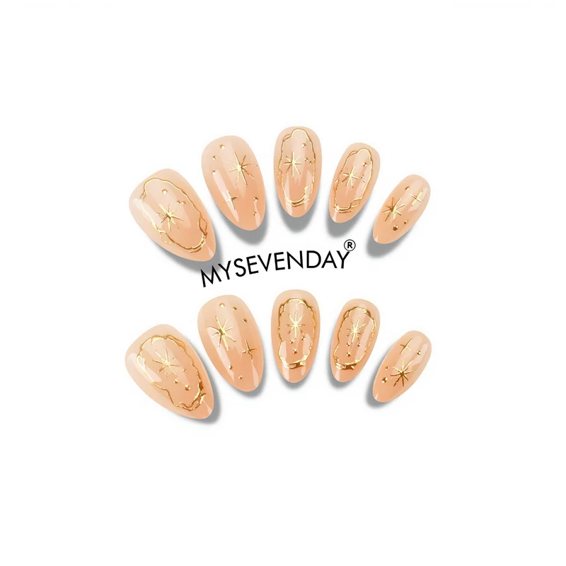 Elegant Gold-Embellished Press-On Nails Stornfield