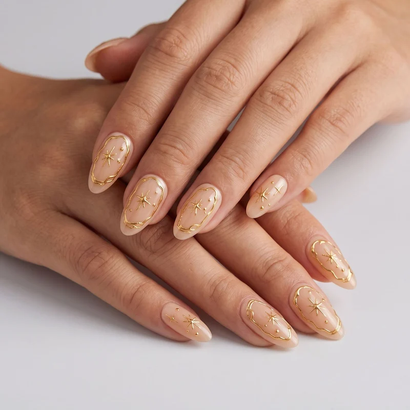 Elegant Gold-Embellished Press-On Nails Stornfield