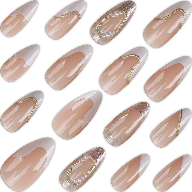 Elegant Gold-Accent Press-On Nail Art Stornfield
