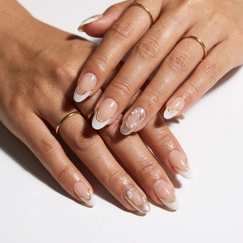 Elegant Gold-Accent Press-On Nail Art Stornfield