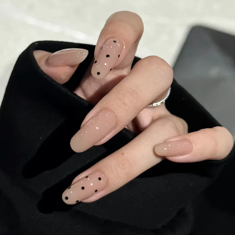 Elegant Glossy Press-On Nail Tips with Artistic Dot Design Stornfield
