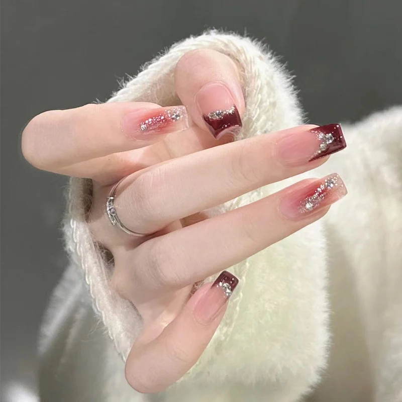 Elegant Glittery French Tip Press-On Nails Stornfield