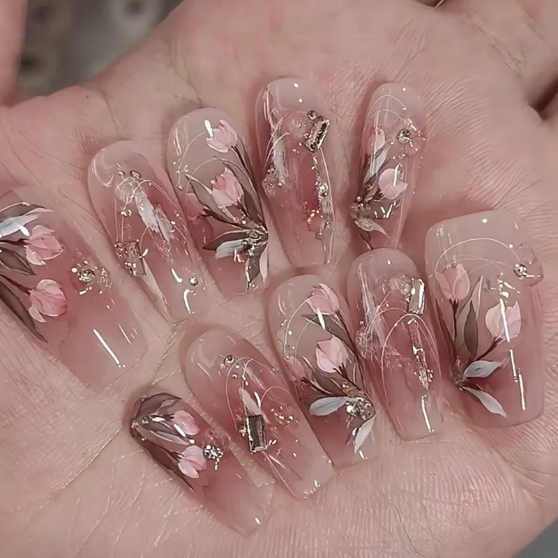 Elegant Gel Press-On Nails with Rhinestone and Glitter Accents Stornfield
