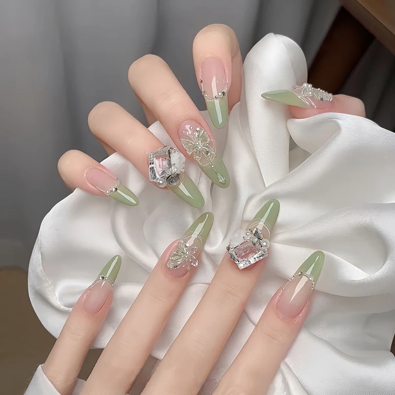 Elegant Gel Press-On Nails with Rhinestone and Glitter Accents Stornfield