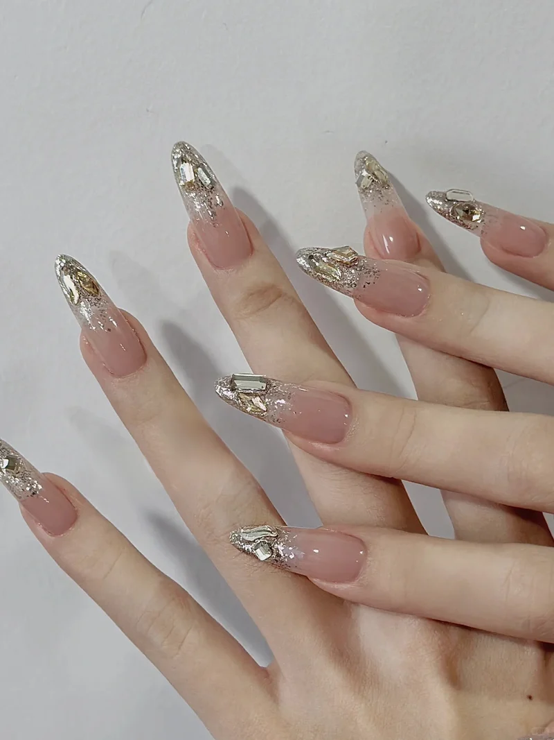 Elegant Gel Press-On Nails with Rhinestone and Glitter Accents Stornfield