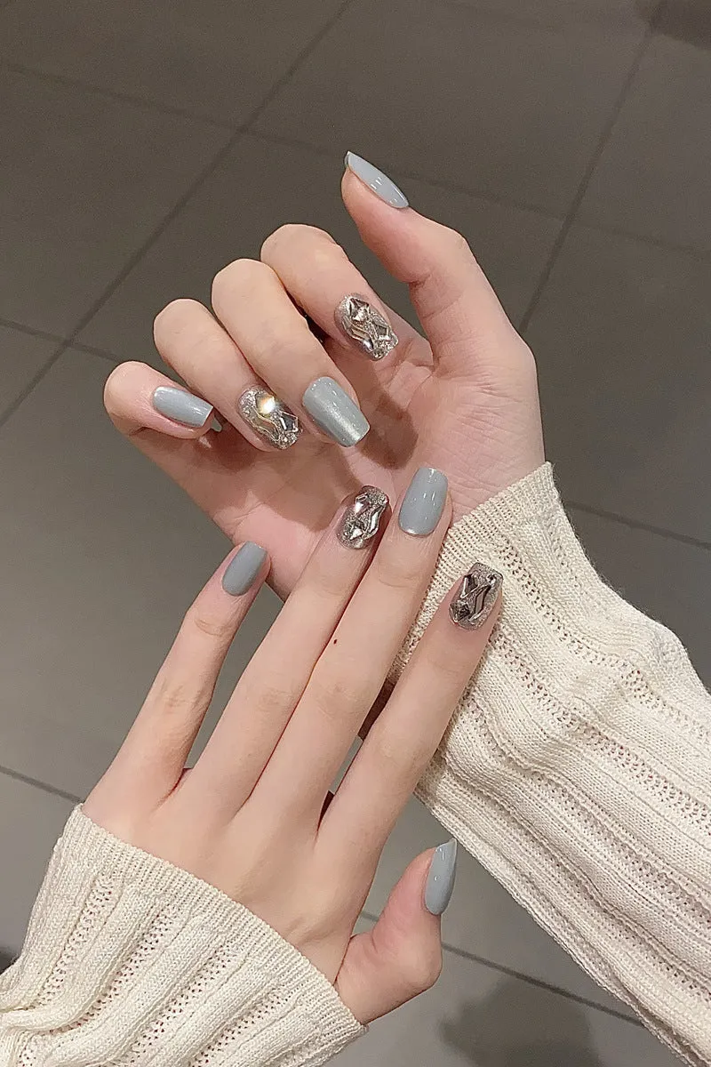 Elegant Gel Press-On Nails with Rhinestone and Glitter Accents Stornfield