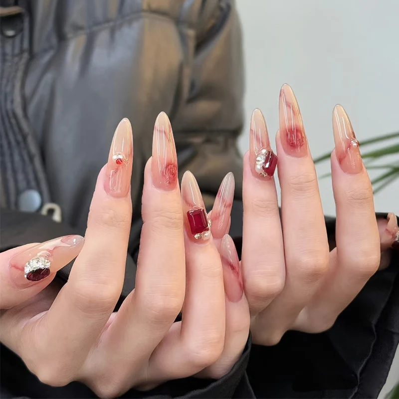 Elegant Gel Press-On Nails with Rhinestone and Glitter Accents Stornfield
