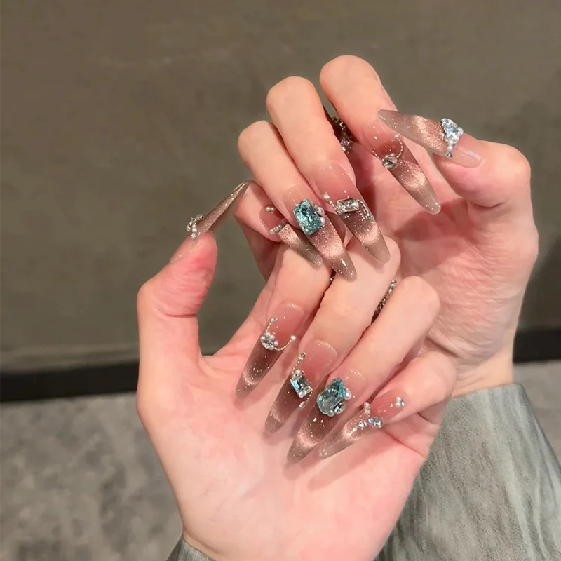 Elegant Gel Press-On Nails with Rhinestone and Glitter Accents Stornfield