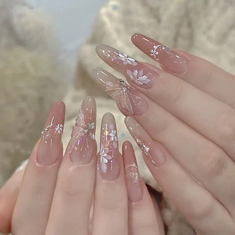 Elegant Gel Press-On Nails with Rhinestone and Glitter Accents Stornfield