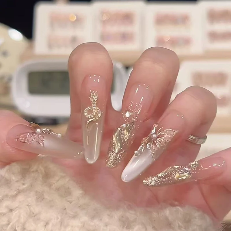 Elegant Gel Press-On Nails with Rhinestone and Glitter Accents Stornfield