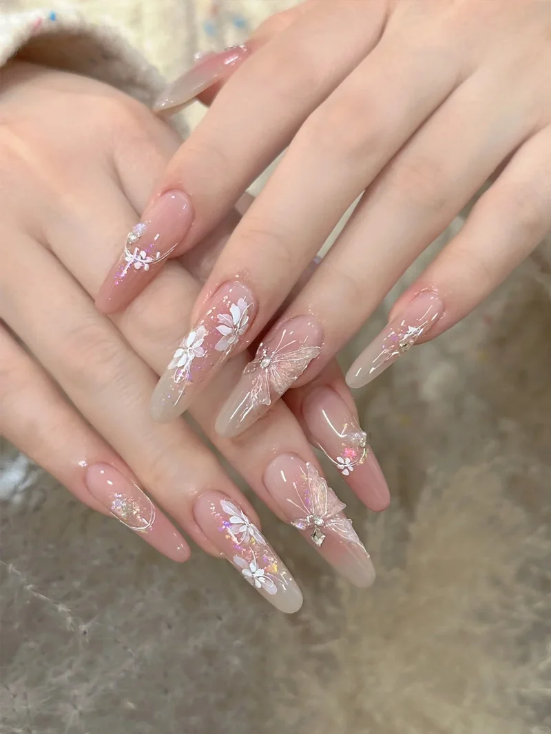 Elegant Gel Press-On Nails with Rhinestone and Glitter Accents Stornfield