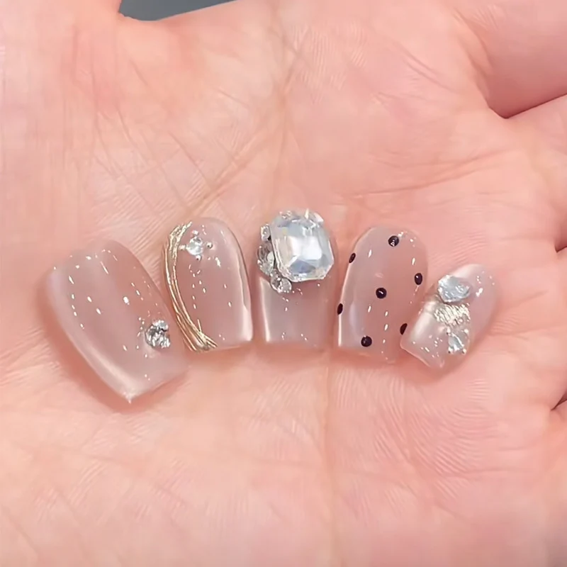 Elegant Gel Press-On Nails with Rhinestone and Glitter Accents Stornfield
