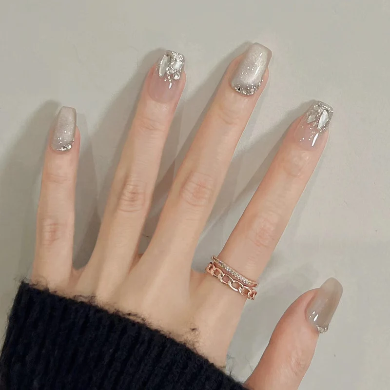 Elegant Gel Press-On Nails with Rhinestone and Glitter Accents Stornfield