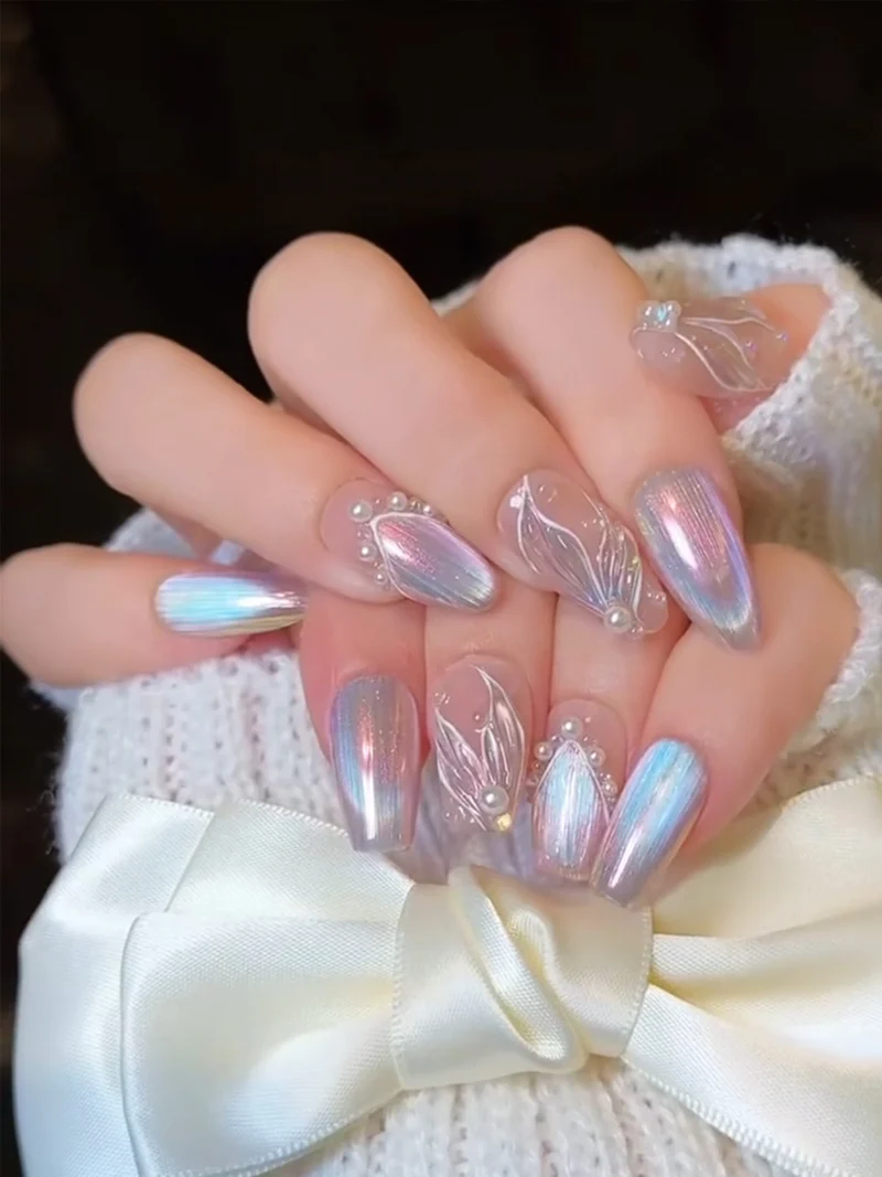 Elegant Gel Press-On Nails with Rhinestone and Glitter Accents Stornfield