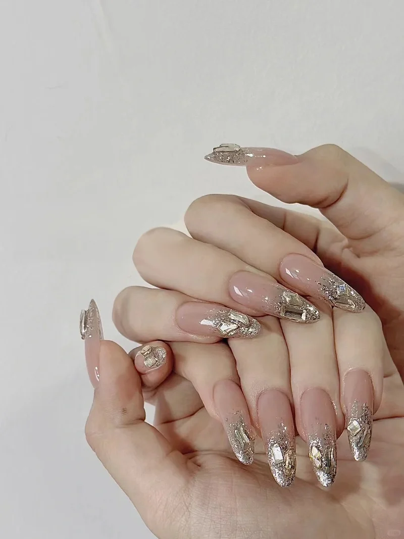 Elegant Gel Press-On Nails with Rhinestone and Glitter Accents Stornfield