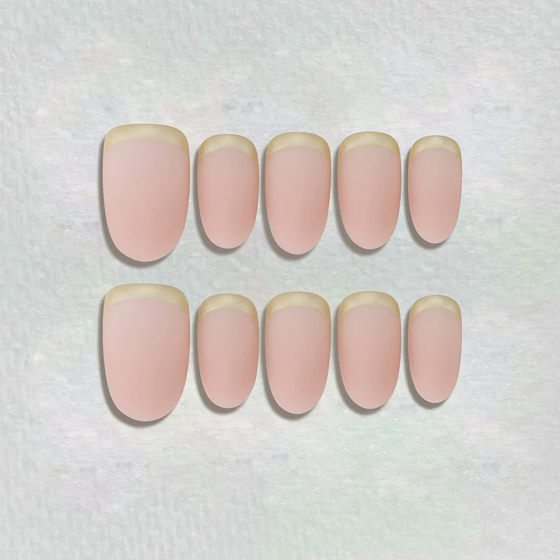 Elegant French Tip Press-On Nails with Metallic Accents Stornfield