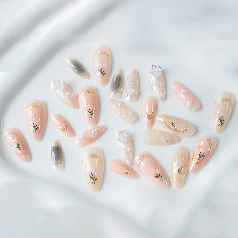 Artistic Long Almond-Shaped Nail Art Enhancements Stornfield