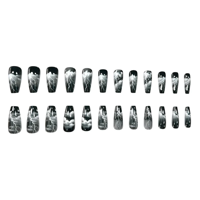 Artistic Lightning-Themed Nail Art Extensions Stornfield