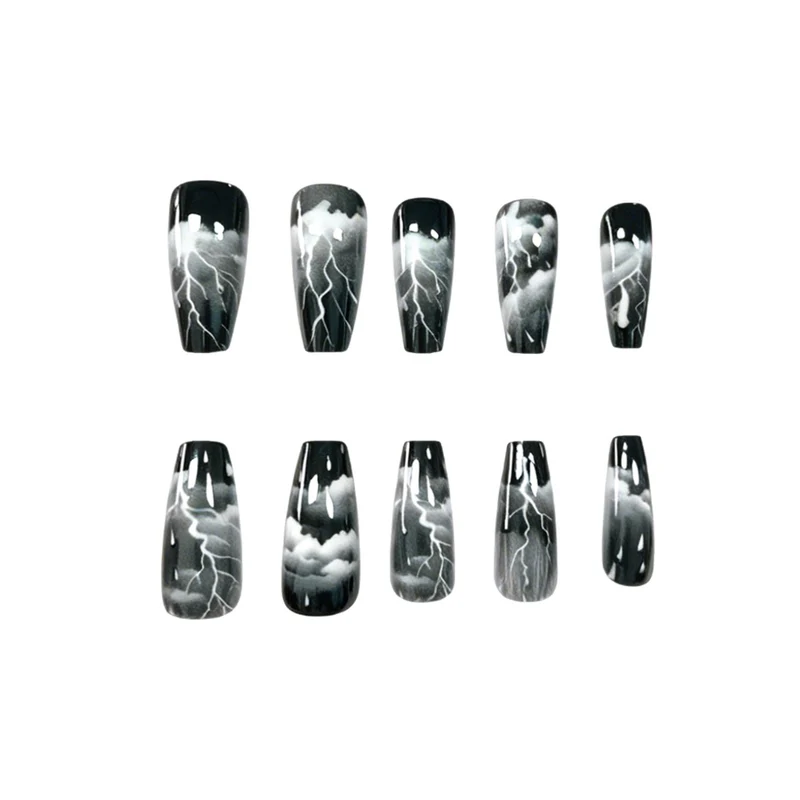 Artistic Lightning-Themed Nail Art Extensions Stornfield