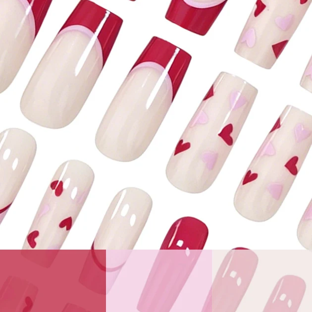 Artistic Heart-Pattern Acrylic Nail Art Extensions Stornfield