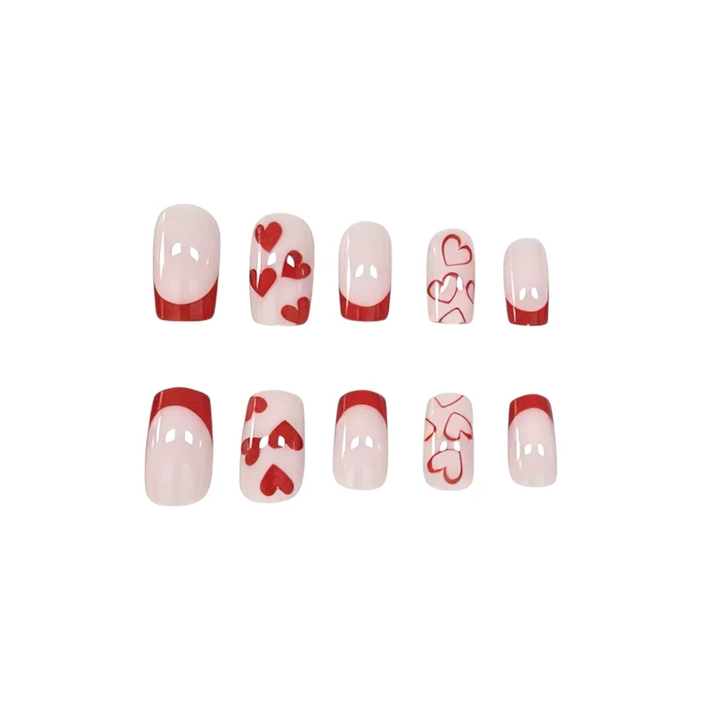 Artistic Heart-Design Acrylic Nail Enhancements Stornfield