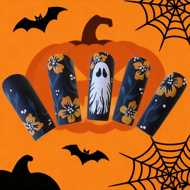 Artistic Halloween Themed Acrylic Nail Art Enhancements Stornfield