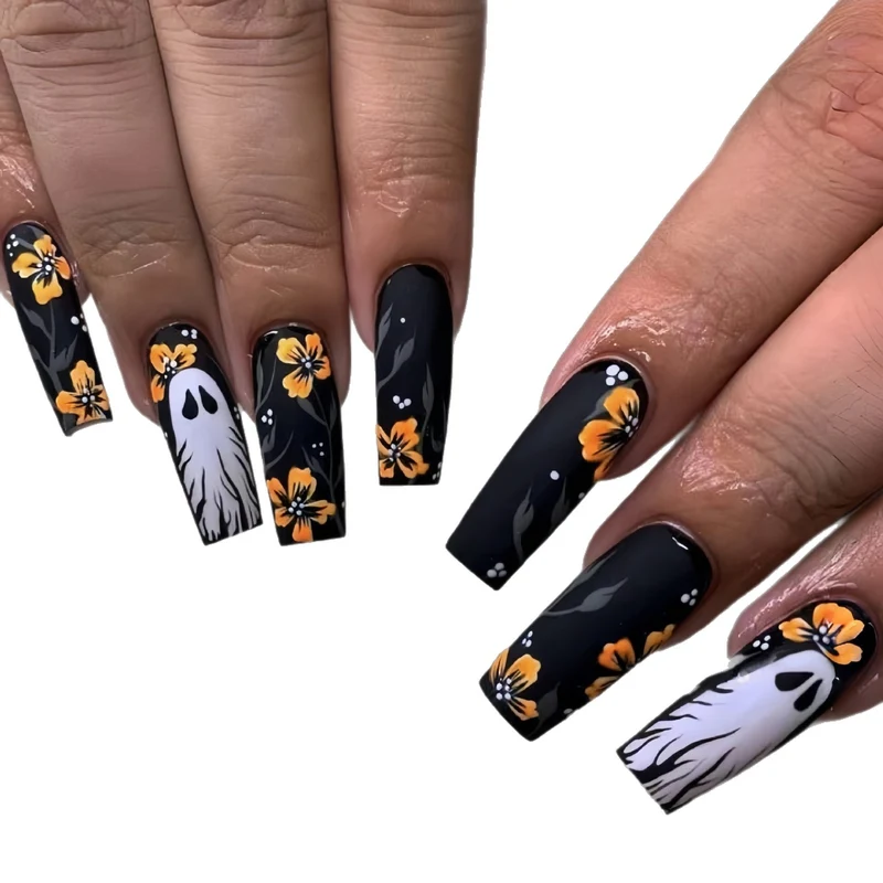 Artistic Halloween Themed Acrylic Nail Art Enhancements Stornfield