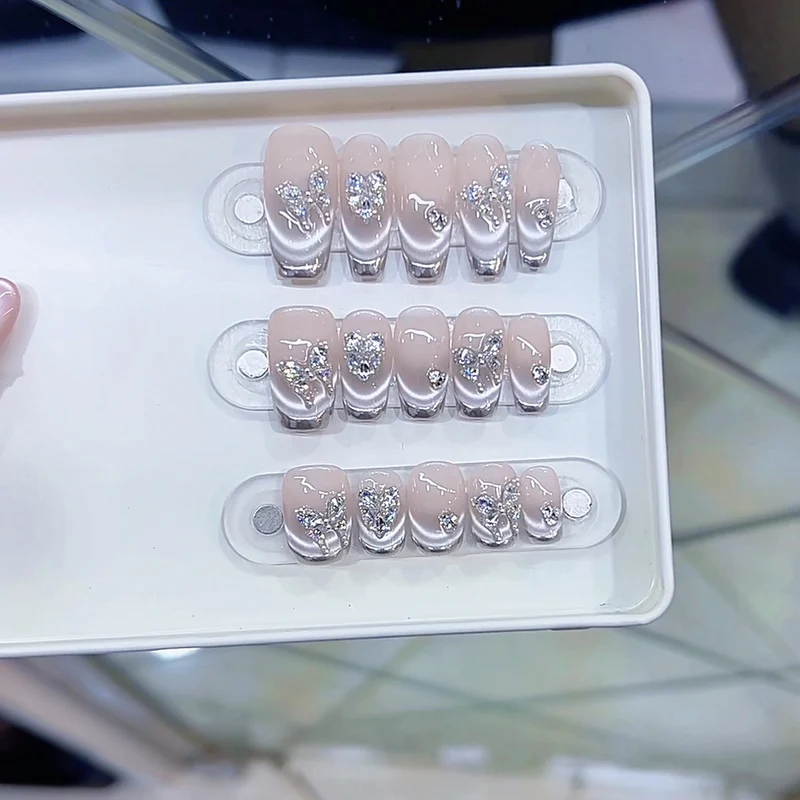 Designer Press-On Nail Art Set with Rhinestone Accents Stornfield