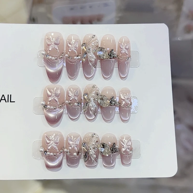 Deluxe Butterfly-Embellished Press-On Nail Set Stornfield