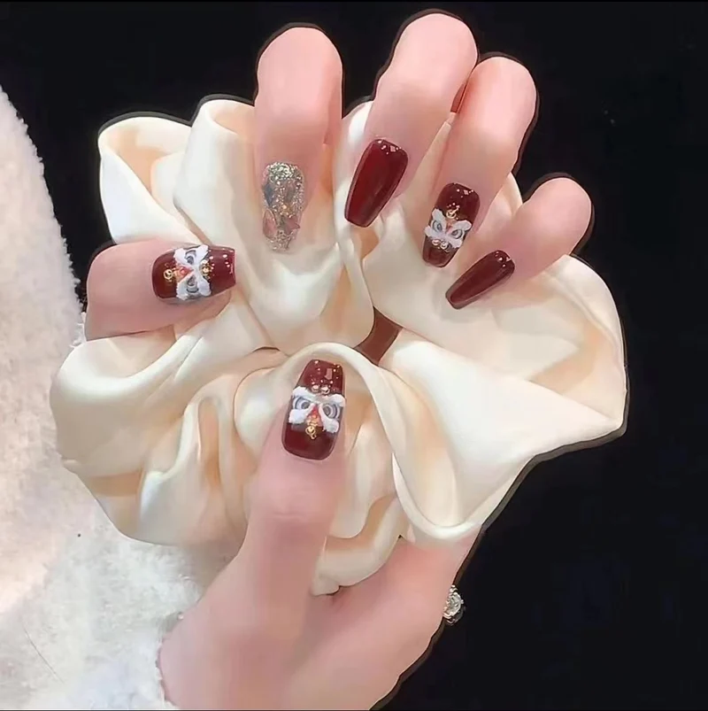 Decorative Press-On Nails with Gemstone and Glitter Accents Stornfield